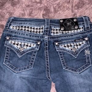 Miss Me Denim Jeans with Houndstooth Detail